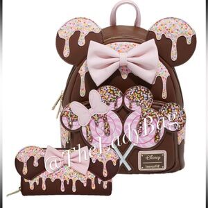 Loungefly NWT Minnie Mouse Chocolate Lollipop Ears Mini Backpack/wallet Set